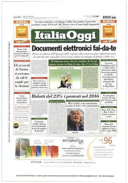 Italia oggi : quotidiano di economia finanza e politica